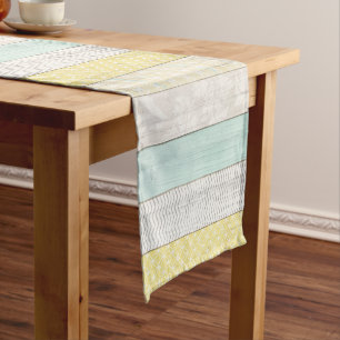 Rustikale Minze & Yellow Boho Geometric Moderne Hü Kurzer Tischläufer