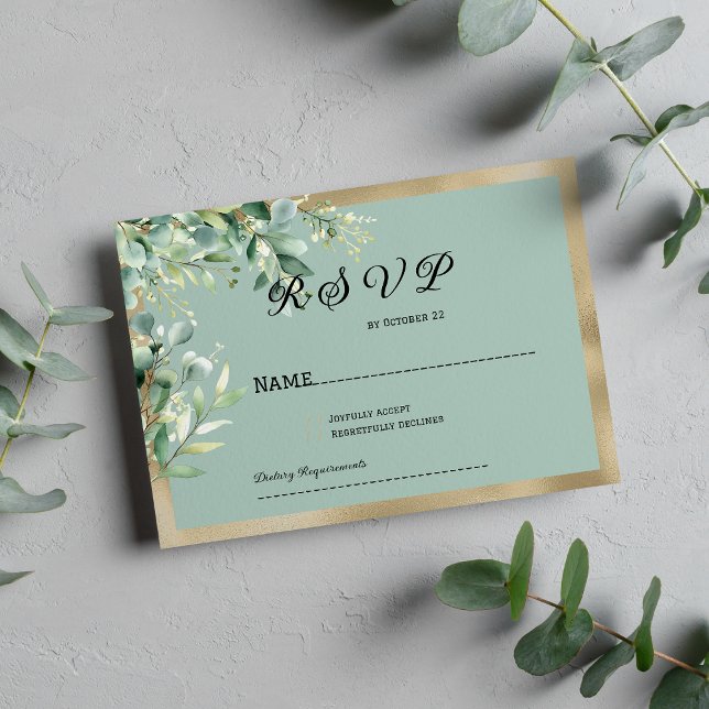 Rustikale Minzgold Eukalyptus Oliven Blätter UAWG Einladung (Rustic mint gold eucalyptus olive leaves RSVP)