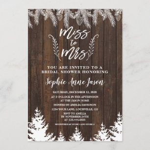 Rustikale Miss zu Mrs. Wood Pine Trees Brautparty Einladung