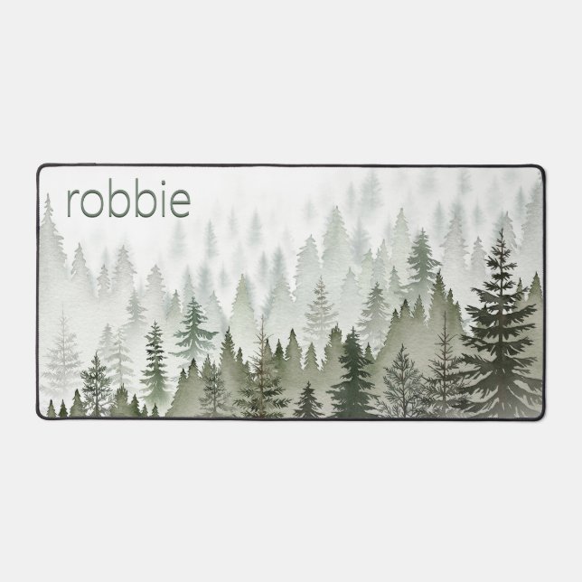 Rustikale Misty Forest Green & White Monogram Schreibtischunterlage (Vorderseite)