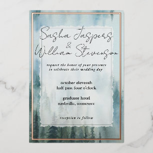 Rustikale Misty Forest Wedding Folieneinladung