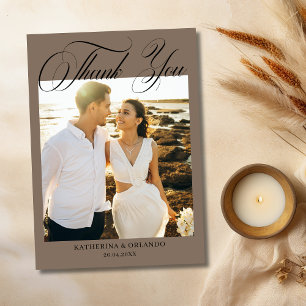 Rustikale Mocha-Braune Elegante Hochzeitsfotos Dankeskarte