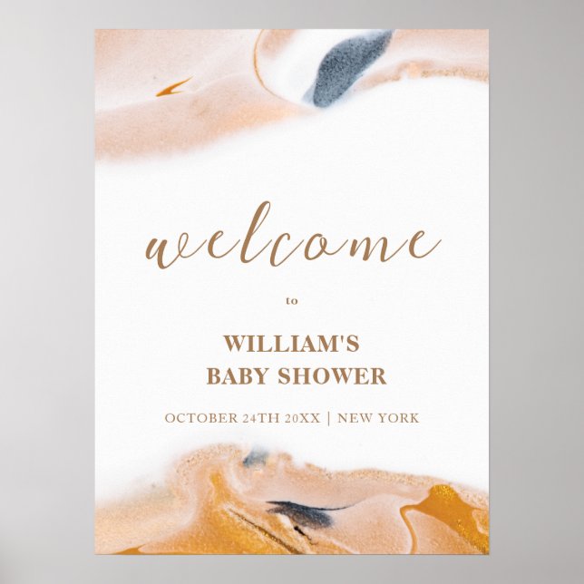 Rustikale moderne Abstrakte Babydusche Willkommen Poster (Vorne)