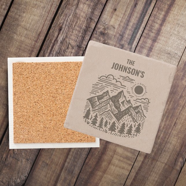 Rustikale moderne Berge benutzerdefiniert Steinuntersetzer (Rustic Modern Mountain Custom Name Stone Coaster)