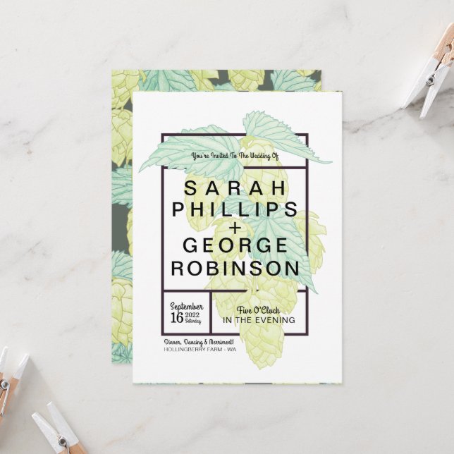 Rustikale, moderne Bierhops - Einladung zur Hochze (Vorderseite/Rückseite Beispiel)