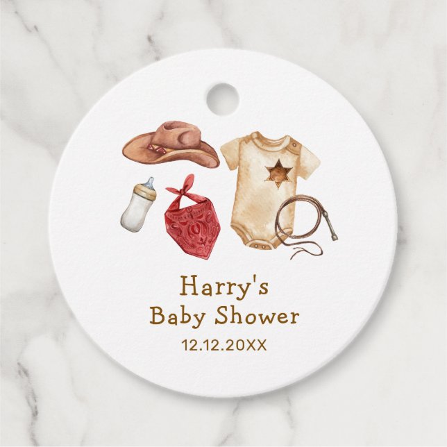 Rustikale moderne Boho Western Cowboy Babydusche Geschenkanhänger (Vorderseite)