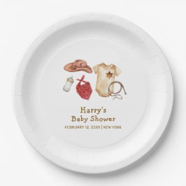 Rustikale moderne Boho Western Cowboy Babydusche Pappteller