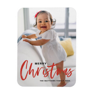 Rustikale moderne Calligrafie Roter Frohe Weihnach Magnet