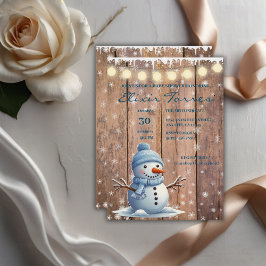 Rustikale moderne Elegant Blue Snowman Baby Dusche Einladung