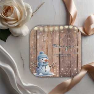 Rustikale moderne Elegant Blue Snowman Baby Dusche Pappteller