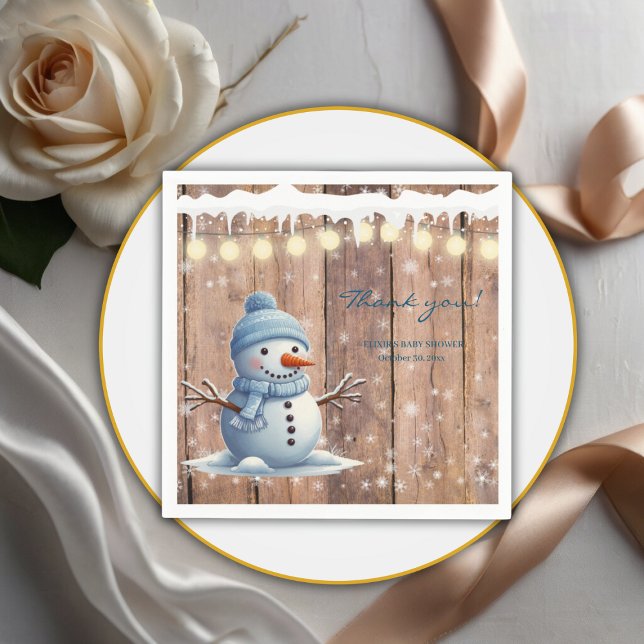 Rustikale moderne Elegant Blue Snowman Baby Dusche Serviette (Von Creator hochgeladen)