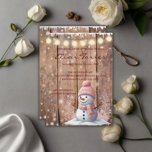 Rustikale moderne Elegant Snowman Baby Dusche Einladung (Von Creator hochgeladen)