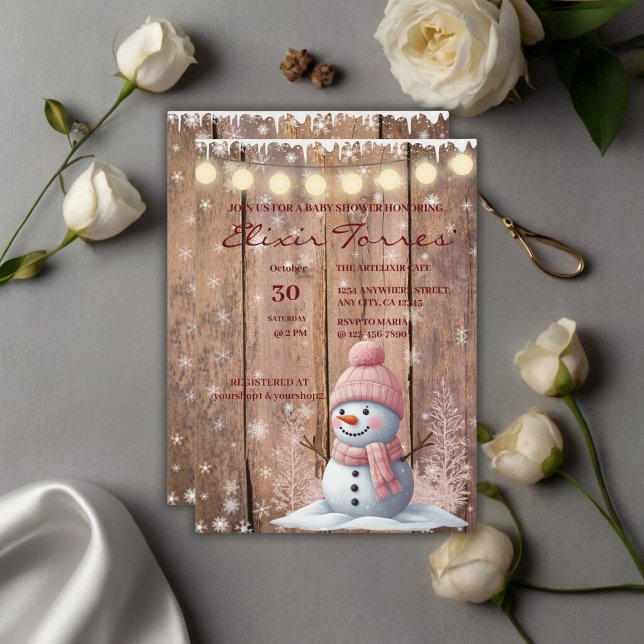 Rustikale moderne Elegant Snowman Baby Dusche Einladung (Von Creator hochgeladen)
