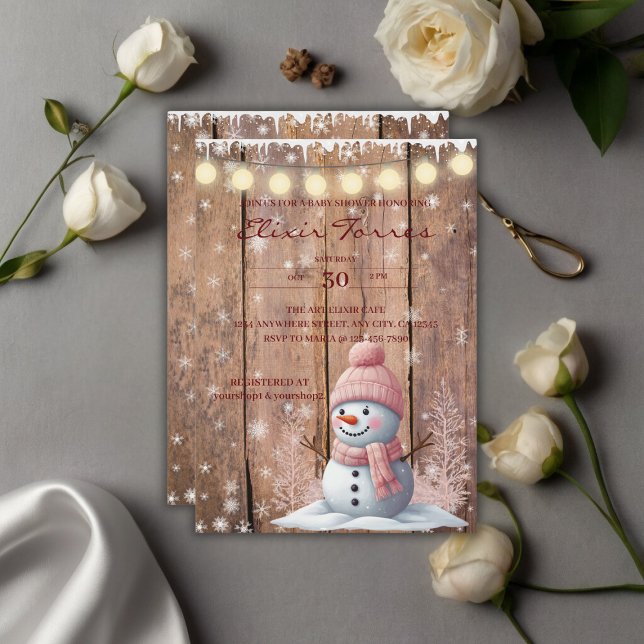 Rustikale moderne Elegant Snowman Baby Dusche Einladung (Von Creator hochgeladen)