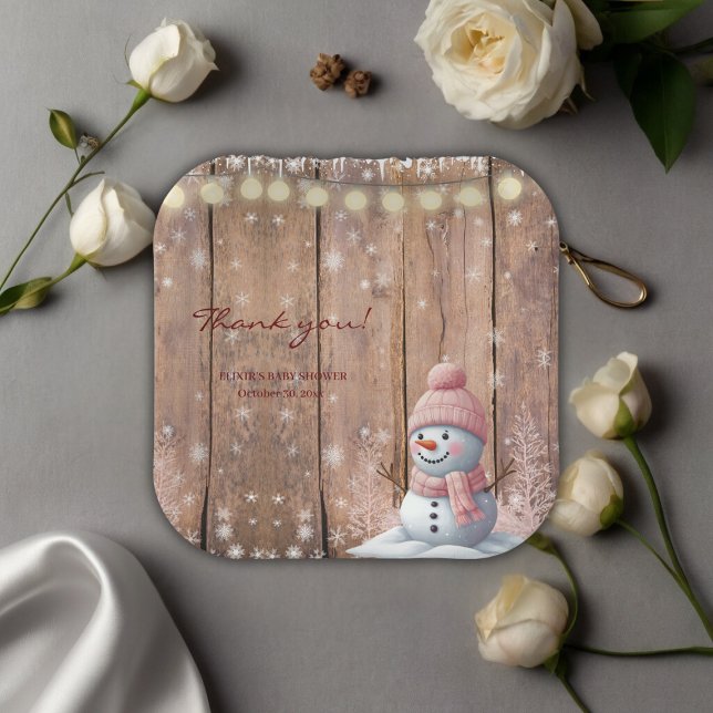 Rustikale moderne Elegant Snowman Baby Dusche Pappteller (Von Creator hochgeladen)