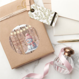 Rustikale moderne Elegant Snowman Baby Dusche Runder Aufkleber