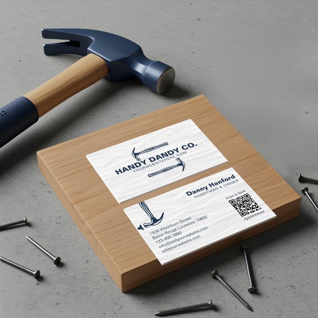Rustikale moderne Holzkörner Handyman Hammer Contr Visitenkarte (Rustic Modern Woodgrain Handyman Hammer Contractor Business Card)