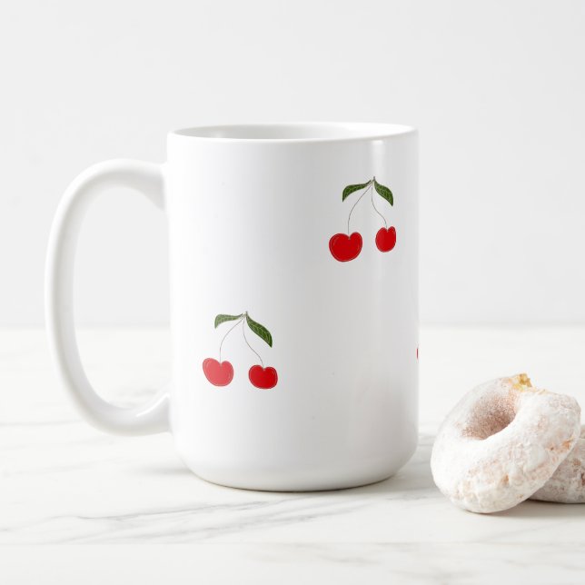 Rustikale moderne Kirschmuster-Wasserflasche Kaffeetasse (Mit Donut)