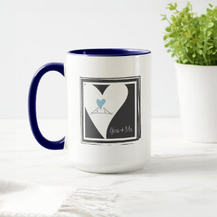 Rustikale moderne Liebesvögel hellblaues Herz Tasse