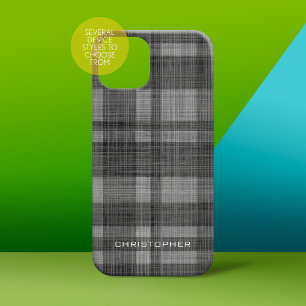 Rustikale moderne Linen Karierter Muster Name Schw iPhone 16 Pro Hülle