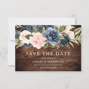 Rustikale moderne Marine & Blush All Seasons Weddi Save The Date