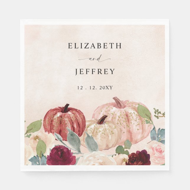 Rustikale moderne Pumpkins Land Hochzeit im Herbst Serviette (Vorderseite)