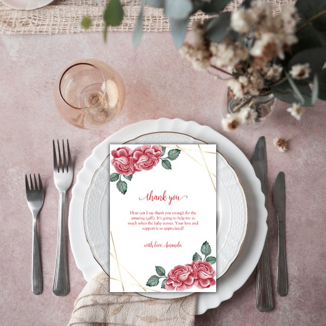 Rustikale moderne Rose Blumenstrauß Babydusche Dankeskarte (Rustic Modern Rose Floral Sweetheart Baby Shower Thank You Card)