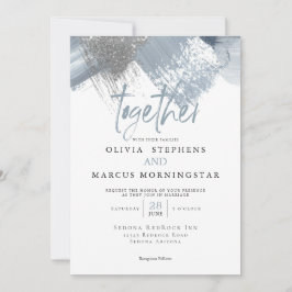 Rustikale, moderne, schick-dusty blaue Pinselstric Einladung