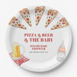 Rustikale moderne Slice Pizza Beers Babydusche Pappteller