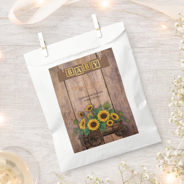 Rustikale moderne Sonnenblumenspülung Babydusche Geschenktütchen (Ausgeschnitten)