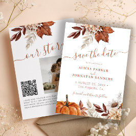 Rustikale, moderne Terracotta, florale QR Code Hoc Save The Date