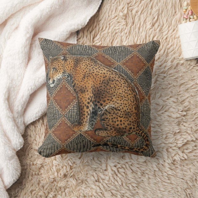 Rustikale moderne Vintage Leopard Wildafrikaner Kissen (Decke)
