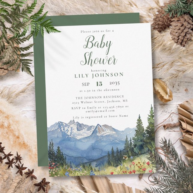 Rustikale moderne Wildblume Babydusche Einladung (Rustic Modern Mountain Wildflower Baby Shower Invitation)