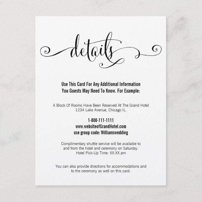 Rustikale Moderne wir machen Script Wedding Detail Begleitkarte (Vorderseite)