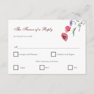 Rustikale Mohn- und Lavendel-Aquarell-Hochzeit auf Begleitkarte
