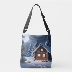 Rustikale Mondlicht Gemütliche Winterhütte Tragetaschen Mit Langen Trägern