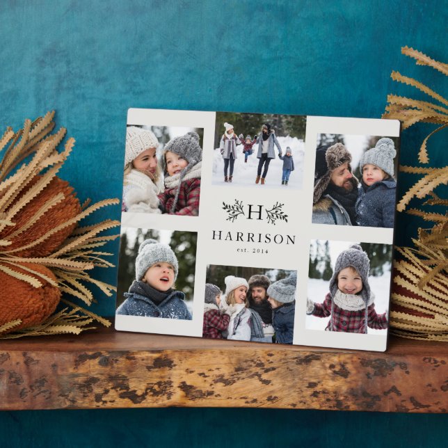 Rustikale Monogramm-6-Foto-Collagen-Familie Schwar Fotoplatte (Seite)