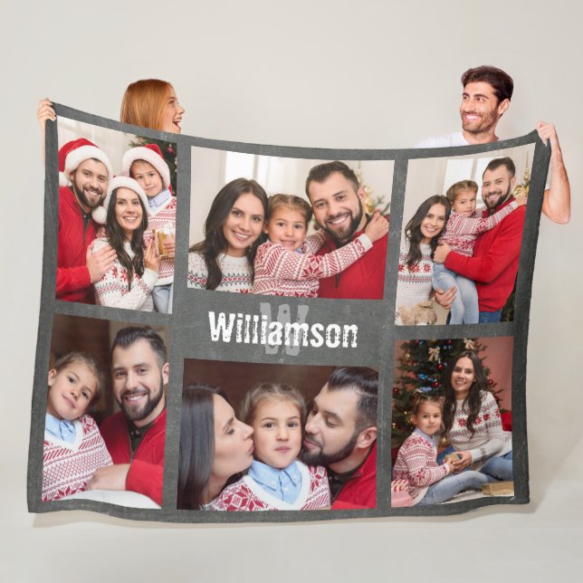 Rustikale Monogramm-Familienfoto-Sammelkarte Fleecedecke (Beispiel)