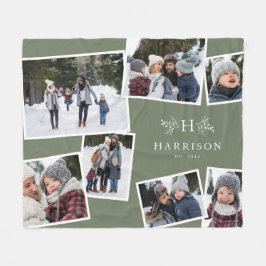 Rustikale Monogramm-Familienkollage 7 Foto Salbei Fleecedecke