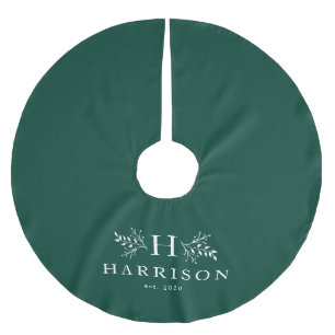 Rustikale, monogramm grüne Ferienfamilie Polyester Weihnachtsbaumdecke