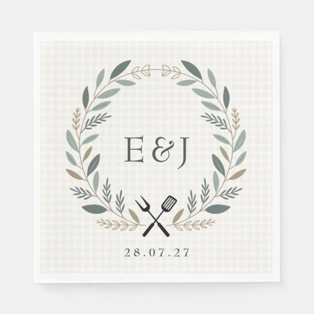 Rustikale Monogramm-I-Do-BBQ-Hochzeit Serviette (Vorderseite)