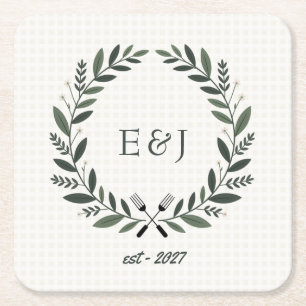 Rustikale Monogramm-Ich-mache-BBQ-Hochzeitsdusche Rechteckiger Pappuntersetzer