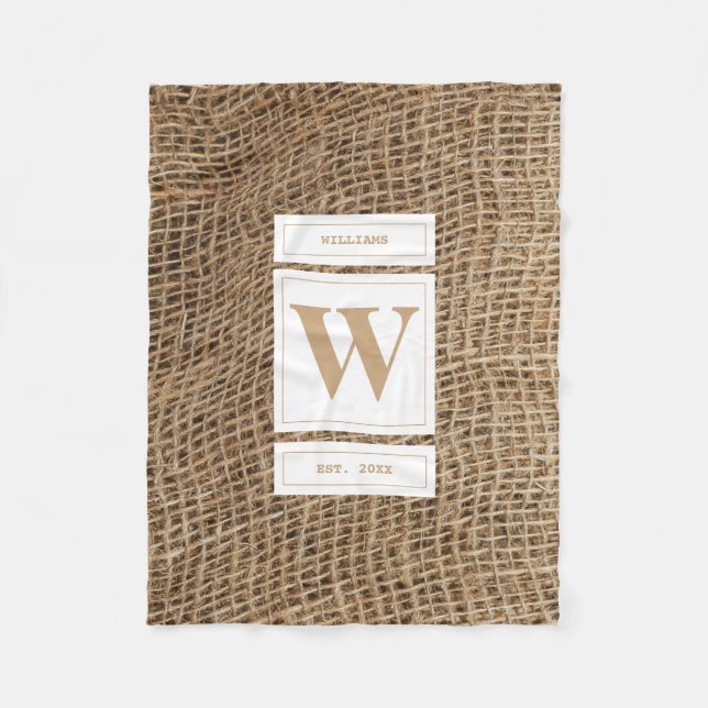 Rustikale Monogramm-Initiale aus Jute Fleecedecke (Vorderseite)