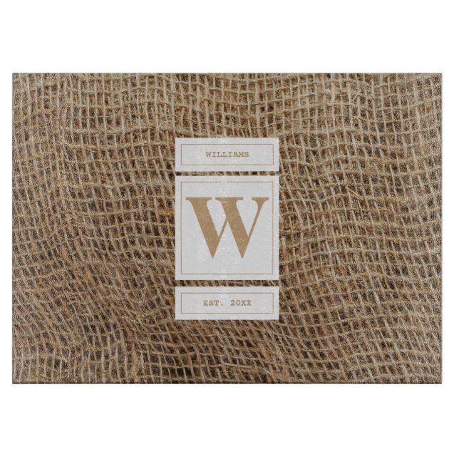 Rustikale Monogramm-Initiale aus Jute Schneidebrett (Vorderseite)