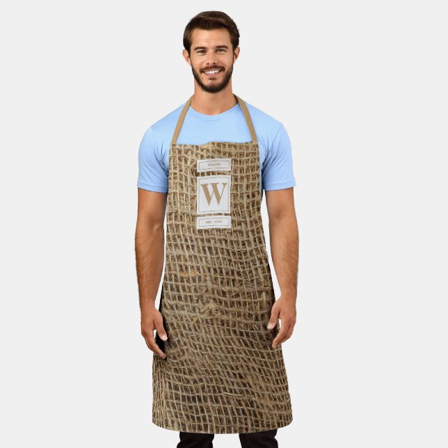 Rustikale Monogramm-Initiale aus Jute  Schürze (Getragen)