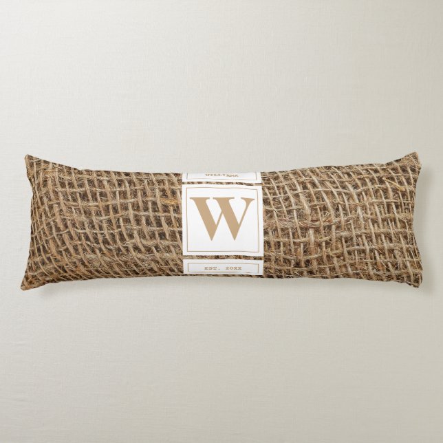 Rustikale Monogramm-Initiale aus Jute  Seitenschläferkissen (Vorderseite)