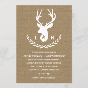 Rustikale Monogramm   Kraft Paper Stag Wedding Einladung