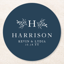 Rustikale Monogramm Marineblau einfache klassische Runder Pappuntersetzer