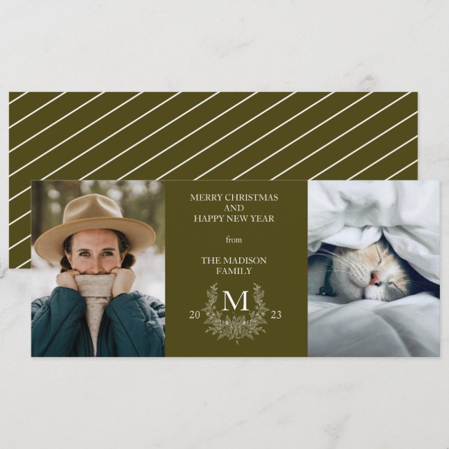 Rustikale Monogramm Mustard Brow Urlaubskarte Feiertagskarte (Vorne/Hinten)