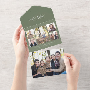 Rustikale Monogramm Salbei Grüner Urlaub 5 Foto Co All In One Einladung